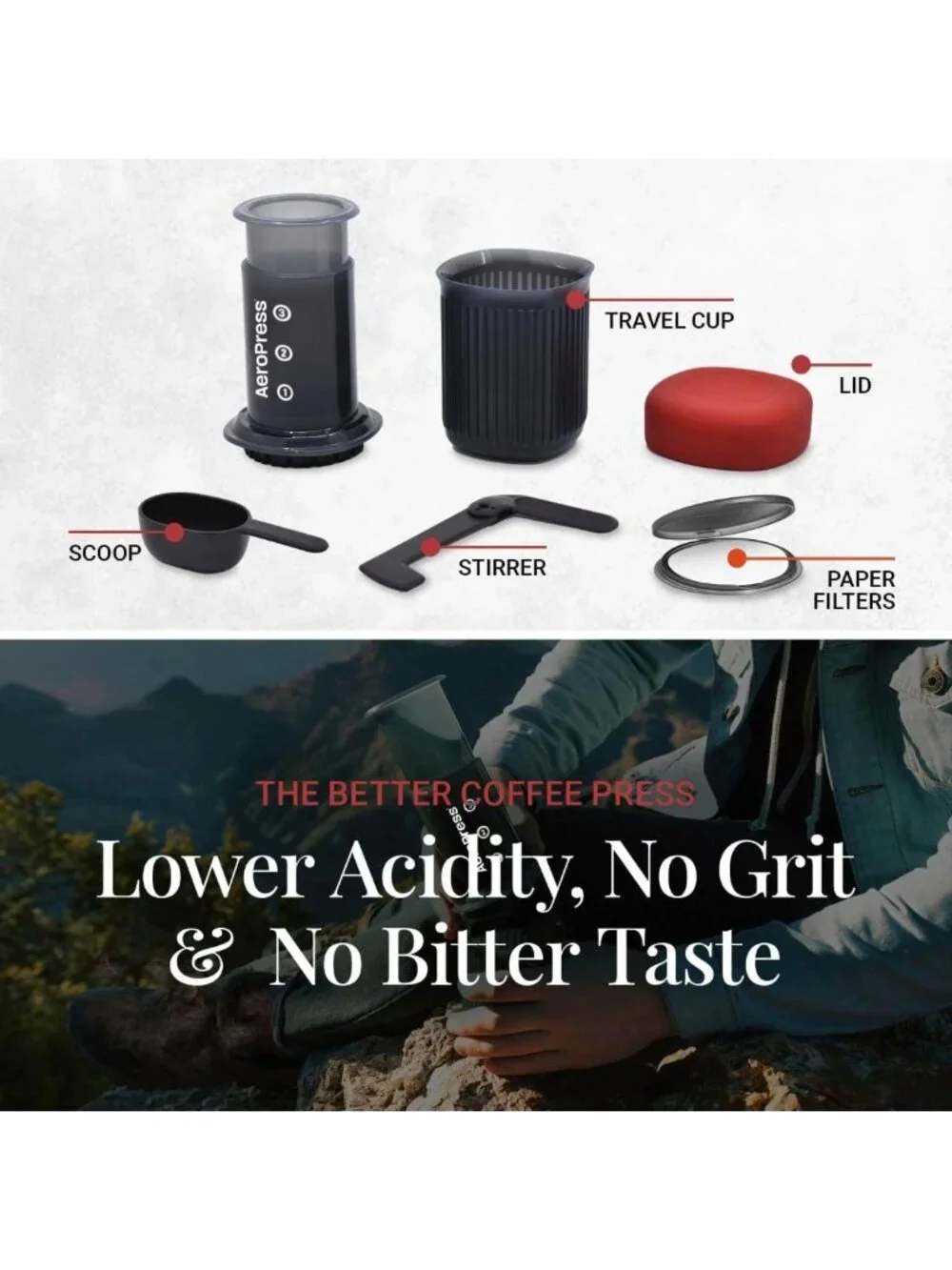 Portable Coffee Maker Kit - Travel, Hiking & Camping All-in-One French Press